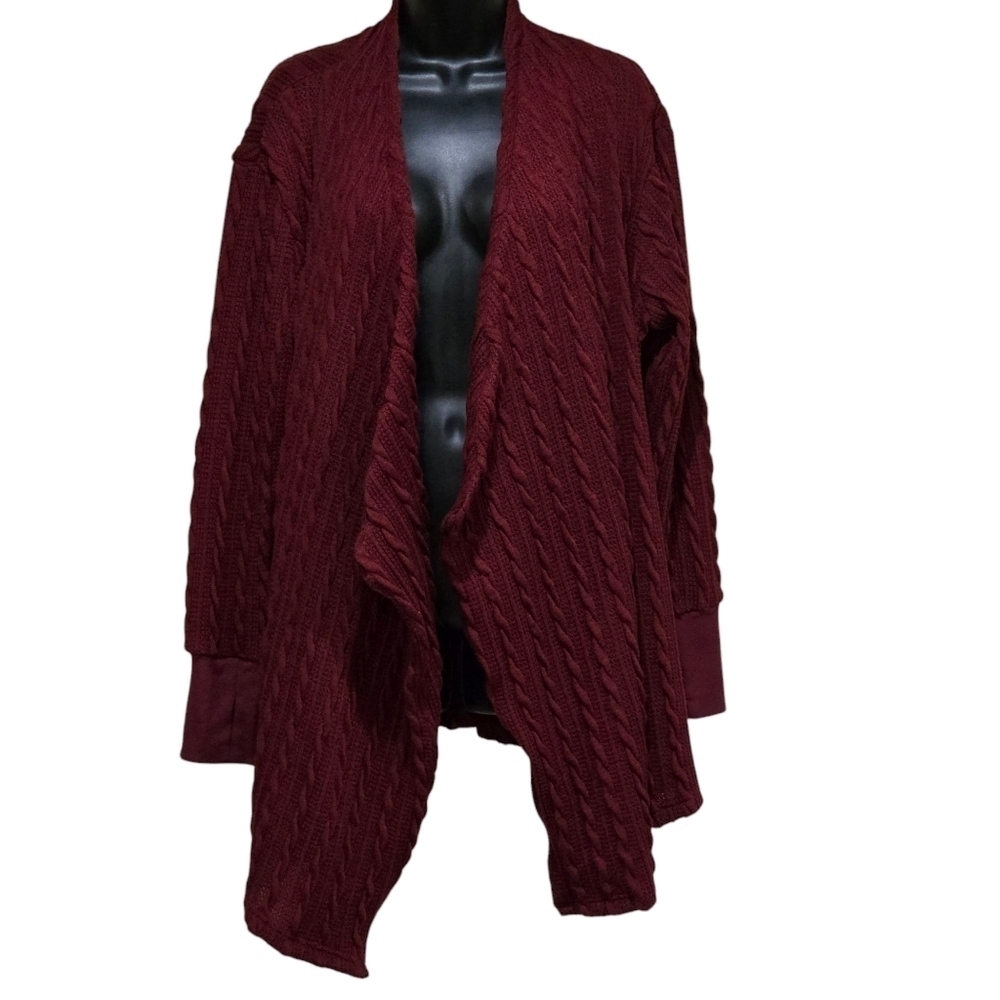 Weekend Women's Cardigan Sweater Thumbhole Open Long Cable Knit w/Pockets Size L